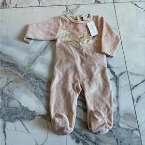 Elegant Cream Baby Footie with Gold Detail